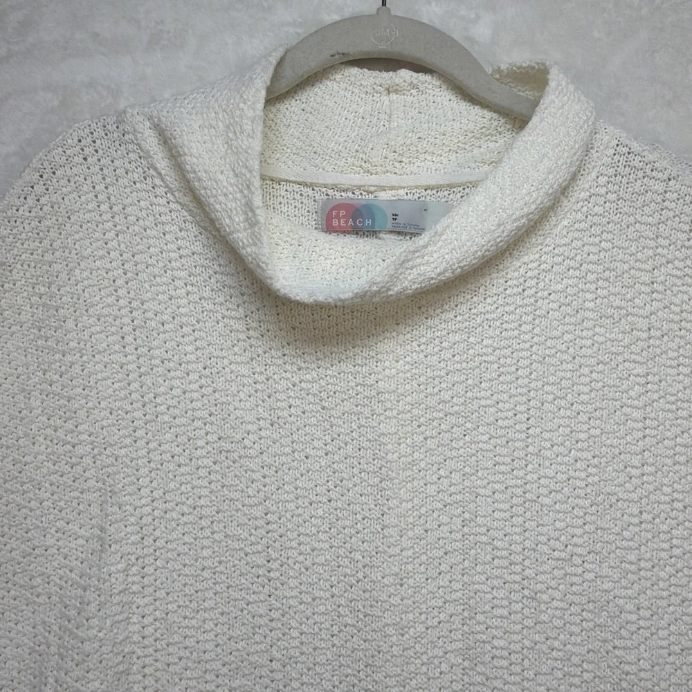 Free People Cream Short Sleeve Textured Cowl Pullover